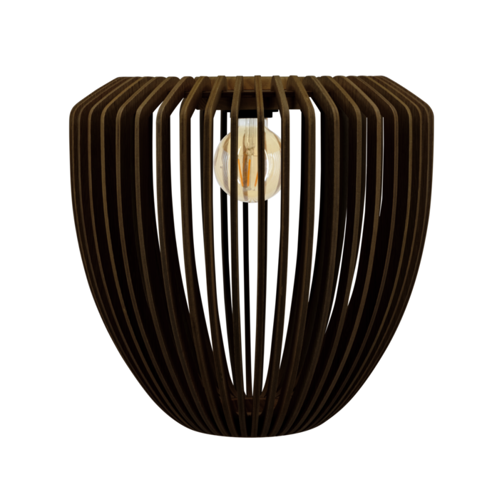 Stínítko ze dřeva dubu tvořené precizním poskládáním tenkých lamel ve 3 barevných variantách. (tmavý dub)