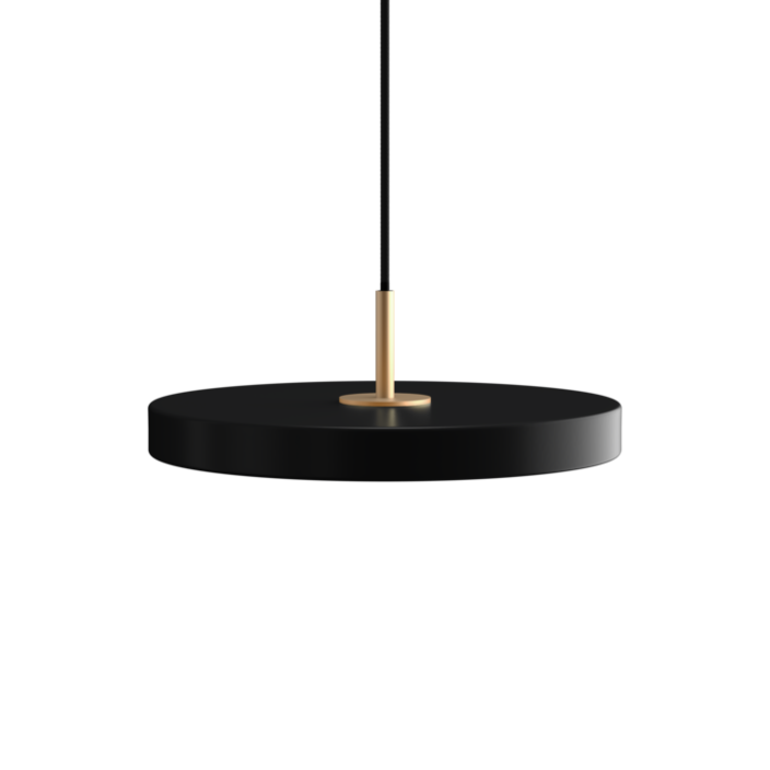 Jednoduché závěsné svítidlo UMAGE Asteria Plus Mini ve tvaru disku. Kovové stínidlo, LED zdroj s možností nastavené barevné teploty, ve 2 barevných provedeních. Kompatibilní s kolejnicemi. (černá)