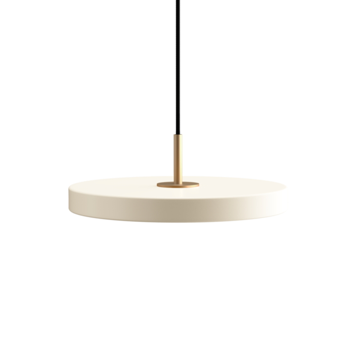 Jednoduché závěsné svítidlo UMAGE Asteria Plus Mini ve tvaru disku. Kovové stínidlo, LED zdroj s možností nastavené barevné teploty, ve 2 barevných provedeních. Kompatibilní s kolejnicemi. (perleťově bílá)
