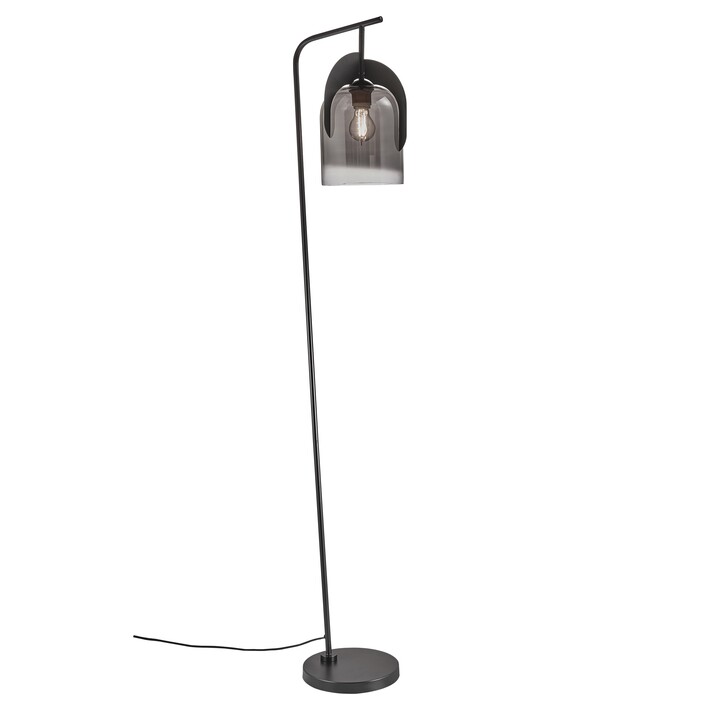 Stojací lampa Boshi se stínítkem z kouřového skla poskytne prostoru příjemné osvětlení. (kouřová)