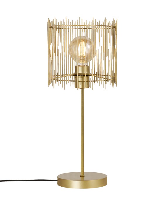 Stolní lampička Elvis se skládá z asymetrických tyčí, které dohromady tvoří elegantní osvětlení místnosti. V černé nebo mosazné variantě.