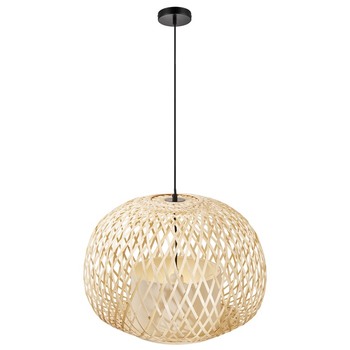 Závěsné svítidlo Hisoka kombinuje bambusová vlákna a látkové stínítko. Svítidlo vydává měkké světlo, vhodné do obývacího pokoje. (přírodní)
