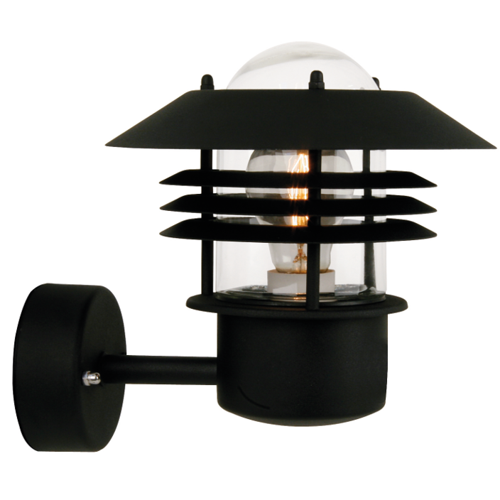 Krásné venkovní nástěnné svítidlo s hlavou lampy směřujícím nahoru ve funkčním klasickém designu ve čtyřech barevných variantách  (černá)
