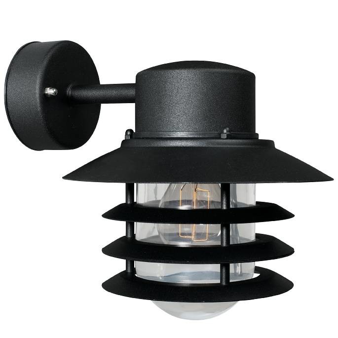 Krásné venkovní nástěnné svítidlo s hlavou lampy směřujícím dolů ve funkčním designu ve dvou barevných variantách  (černá)