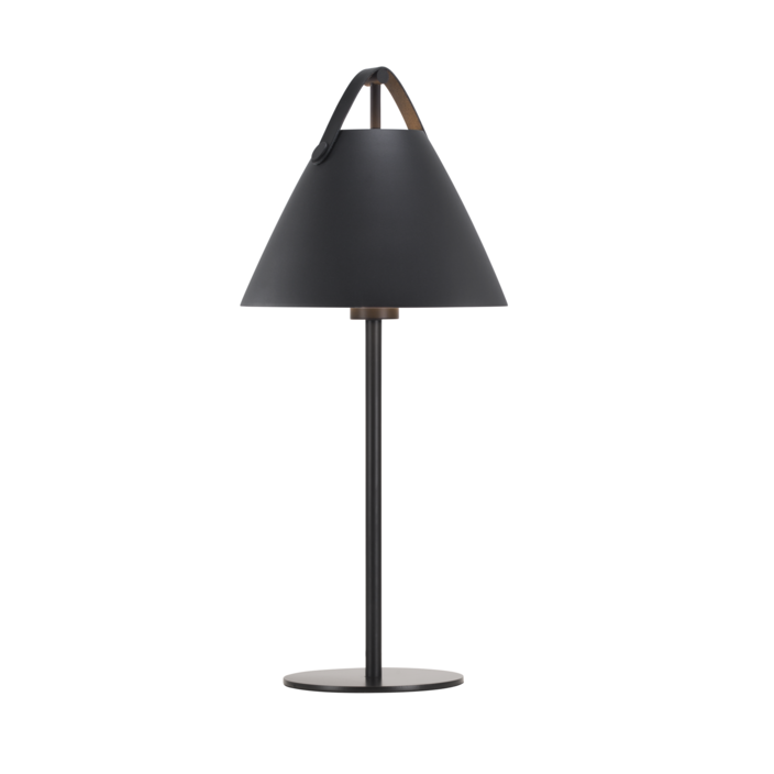 Stolní lampička Strap od Nordluxu - trendy kombinace kovu a kůže (černá)