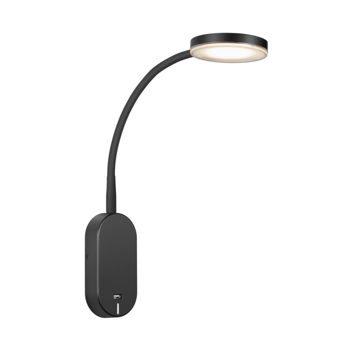 Nástěnná lampa Mason od Nordluxu - jednoduchost dovedená k dokonalosti. S třístupňovým stmívačem a USB konektorem (černá)
