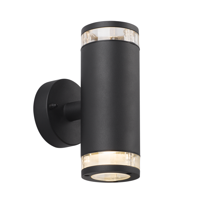 Elegantní venkovní nástěnné svítidlo Birk od Nordluxu v kombinaci odolného kovu a dvou světelných pásů působivě osvítí přístup k Vašem domu. (černá)