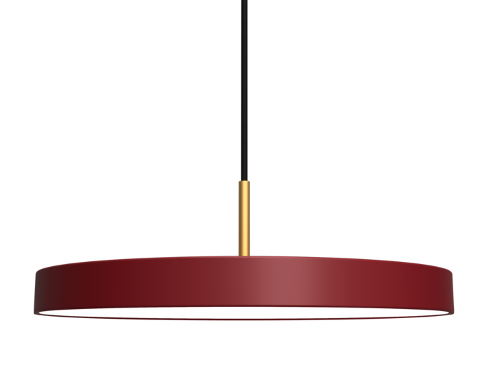 Jednoduchá a originální závěsná lampa UMAGE Asteria ve tvaru disku. Kovové stínidlo, LED žárovka. Šest barev.  (červená)