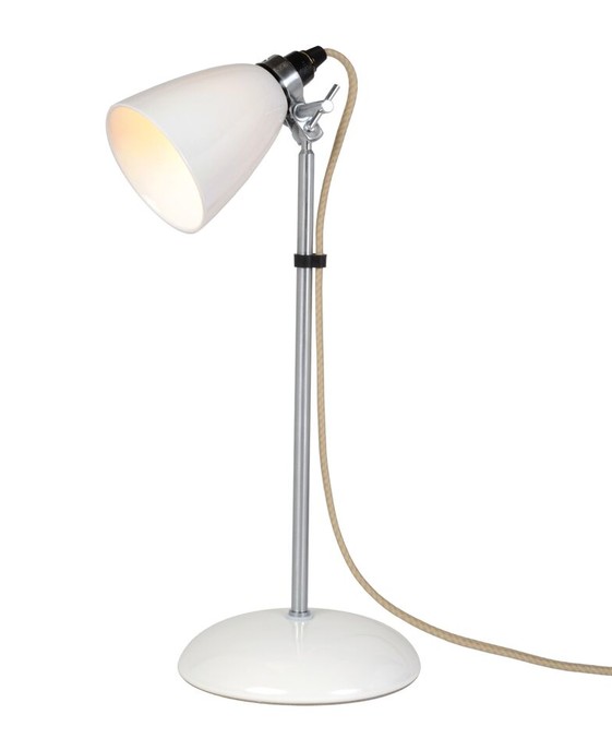 Stolní lampička Hector Dome od Original BTC s hladkým porcelánovým stínítkem v bílé barvě a kabelem s textilním opředením. Ve třech velikostech.