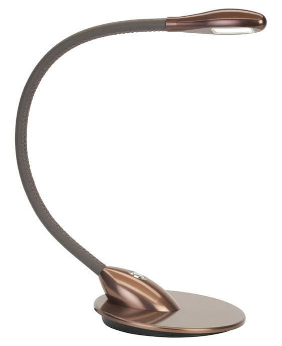 Stolní lampička Cirrus z řady Beadligh od Original BTC, kovová hlava, kožené rameno, v pěti barevných provedeních.