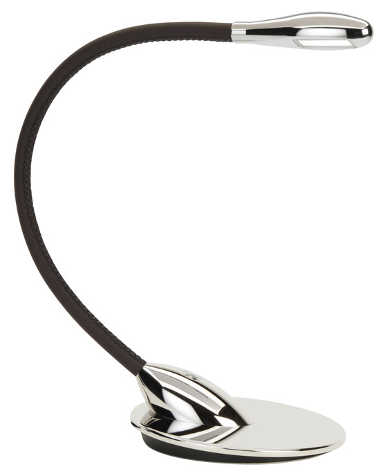 Stolní lampička Cirrus z řady Beadligh od Original BTC, kovová hlava, kožené rameno, v pěti barevných provedeních.