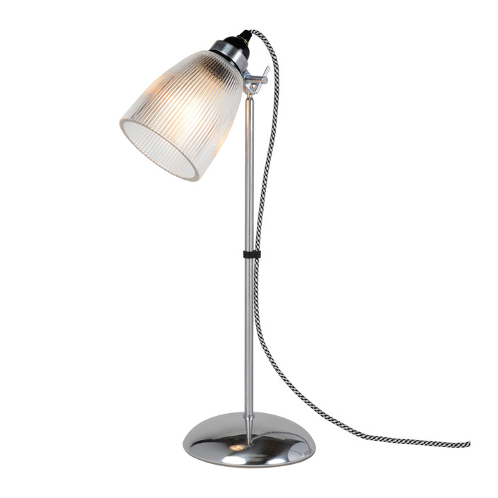Jednoduchá skleněná stolní lampička Primo, s širokou možností nastavení světla. (bílá)