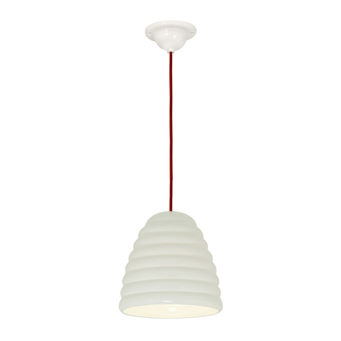 Závěsná lampa Hector Bibendum od Original BTC se stínítkem z bílého porcelánu a kabelem s textilním opletením v různých barvách.  (Barva kabelu: červená)