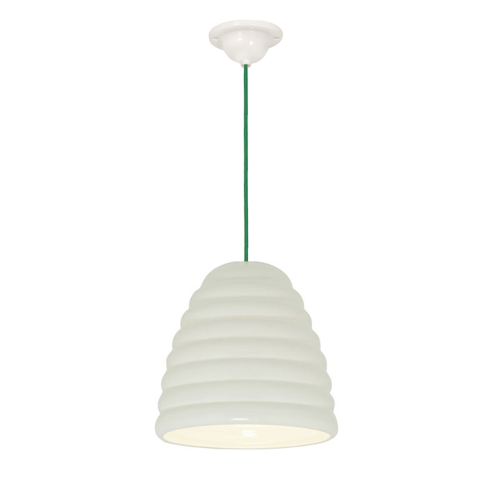 Závěsná lampa Hector Bibendum od Original BTC se stínítkem z bílého porcelánu a kabelem s textilním opletením v různých barvách.  (Barva kabelu: zelená)