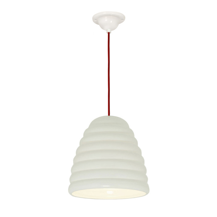 Závěsná lampa Hector Bibendum od Original BTC se stínítkem z bílého porcelánu a kabelem s textilním opletením v různých barvách.  (Barva kabelu: červená)