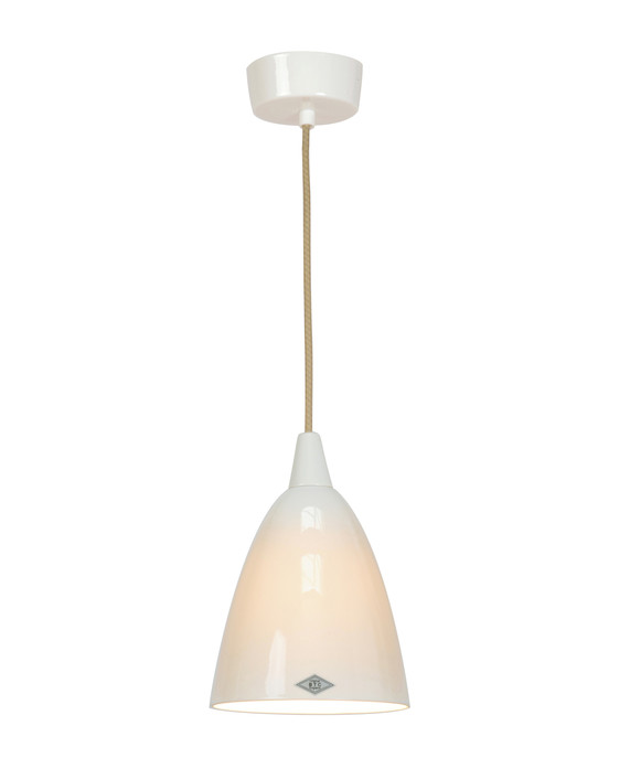 Závěsné světlo Hector od Original BTC z průsvitného bílého porcelánu, textilní kabel, ve čtyřech velikostech.