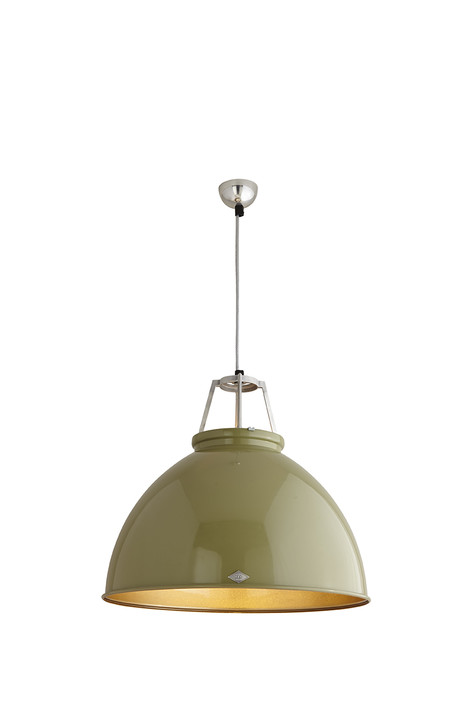 Titan od Original BTC - retro závěsné svítidlo v industriálním stylu. Hliníkové stínidlo na ocelovém kabelu. Barevné variace, nebo bez povrch. úpravy (olivově zelená, bronz)