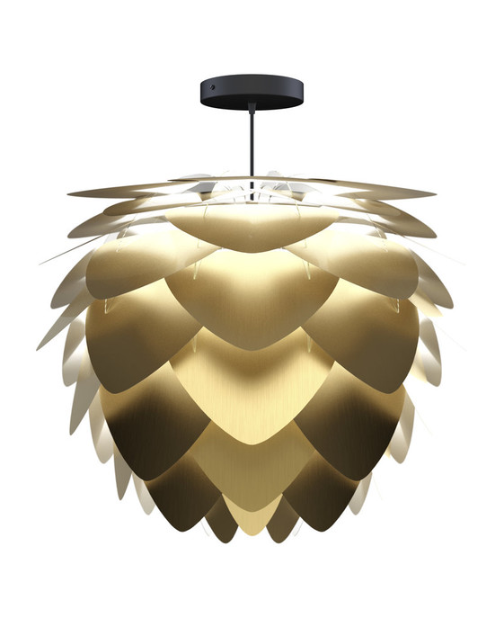 Nová verze lampy UMAGE Aluvia - v provedení leštěná mosaz, ve dvou velikostech. Variabilní - závěsná nebo stojací (stínidlo pohyblivé v rozsahu 180°)