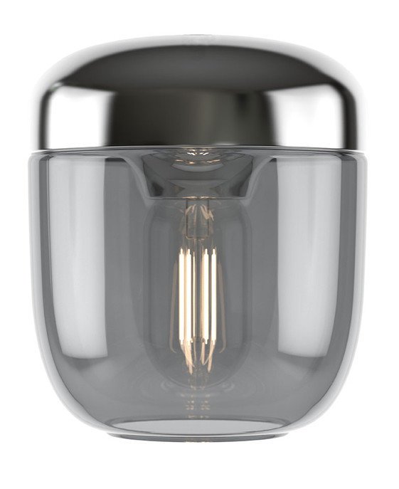 Jednoduché závěsné svítidlo UMAGE Acorn. Kombinace krásného kouřového skla a oceli.