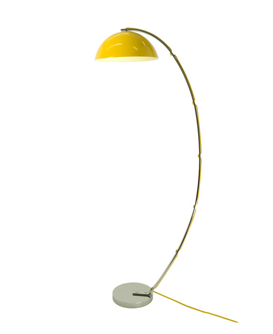 Retro stojací lampa London od Original BTC. Chromové tělo, hliníkové stínidlo. Černá, červená, žlutá, šedá. Designér Charlie BowlesOriginal Original 