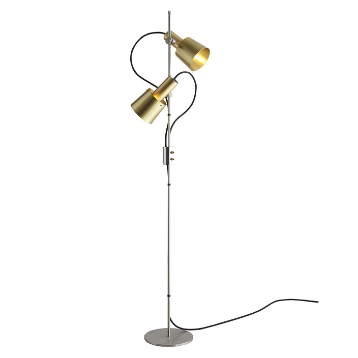 Stylová stojací lampa Chester od Original BTC. Čisté linie, ideální osvětlení pracovního zákoutí (mosaz, nerezová ocel)