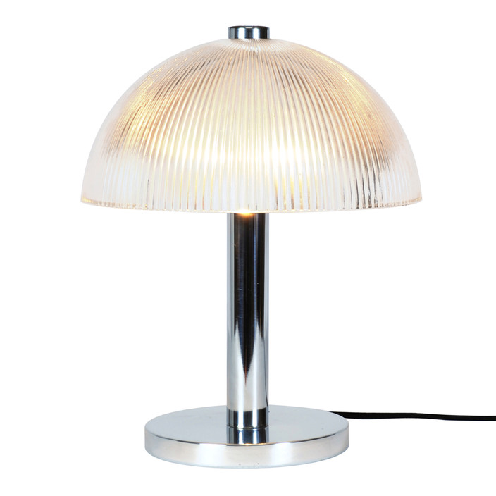 Stolní lampička Cosmo Prismatic od Original BTC, design skleněné polokoule s vroubkovaným povrchem.  (nerezová ocel)