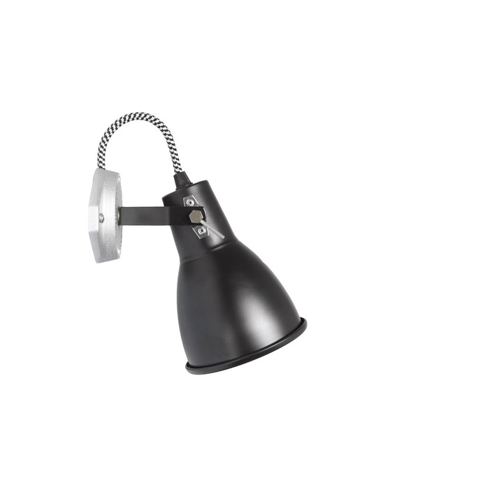 Nástěnná lampička Stirrup od Original BTC s jednoduchým industriálním vzhledem, s hliníkovým stínítkem i základnou, ve třech barvách. (černá)