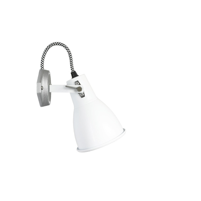 Nástěnná lampička Stirrup od Original BTC s jednoduchým industriálním vzhledem, s hliníkovým stínítkem i základnou, ve třech barvách. (bílá)