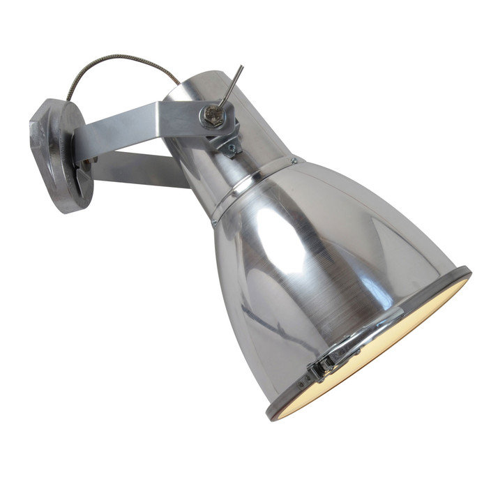 Nástěnná lampička Stirrup od Original BTC s jednoduchým industriálním vzhledem, s hliníkovým stínítkem i základnou, ve třech barvách, kryt z pískovaného skla. (hliník)