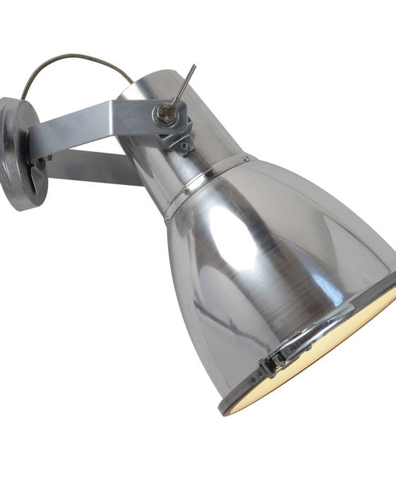 Nástěnná lampička Stirrup od Original BTC s jednoduchým industriálním vzhledem, s hliníkovým stínítkem i základnou, ve třech barvách, kryt z pískovaného skla.