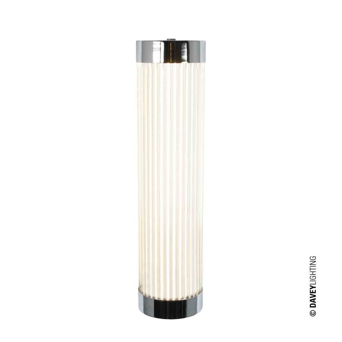 Úzká nástěnná lampička Pillar od Original BTC. Čiré skleněné trubice. Základna a vršek kov. Art Deco styl, vhodná do koupelny  (pochromovaná)