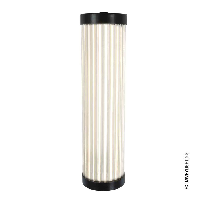 Extra úzká nástěnná lampička Pillar LED Extra Narrow 27 od Original BTC. Čiré skleněné trubice. Základna a vršek kov. Art Deco styl, vhodná do koupelny  (mosaz s patinou)