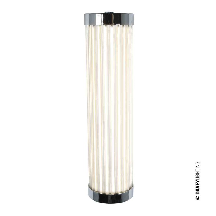 Extra úzká nástěnná lampička Pillar LED Extra Narrow 27 od Original BTC. Čiré skleněné trubice. Základna a vršek kov. Art Deco styl, vhodná do koupelny  (pochromovaná)