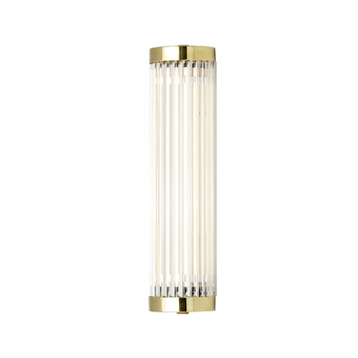 Extra úzká nástěnná lampička Pillar LED Extra Narrow 27 od Original BTC. Čiré skleněné trubice. Základna a vršek kov. Art Deco styl, vhodná do koupelny 